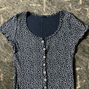 Brandy Melville Navy Floral Button-Down Shirt